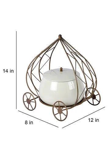 Buy Jars - Stylish Metal Carriage With White Jar | Decorative Centerpiece For Table by Amaya Decors on IKIRU online store