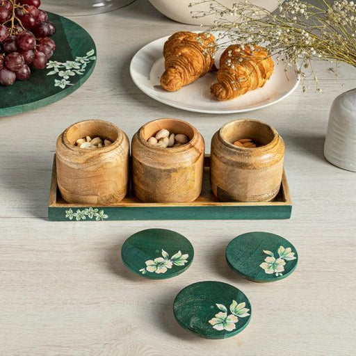 Buy Jars - Wooden Tray With Snacks Container Set of 3 Jars With Tray by Houmn on IKIRU online store