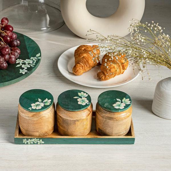 Buy Jars - Wooden Tray With Snacks Container Set of 3 Jars With Tray by Houmn on IKIRU online store