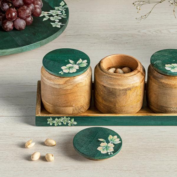 Buy Jars - Wooden Tray With Snacks Container Set of 3 Jars With Tray by Houmn on IKIRU online store