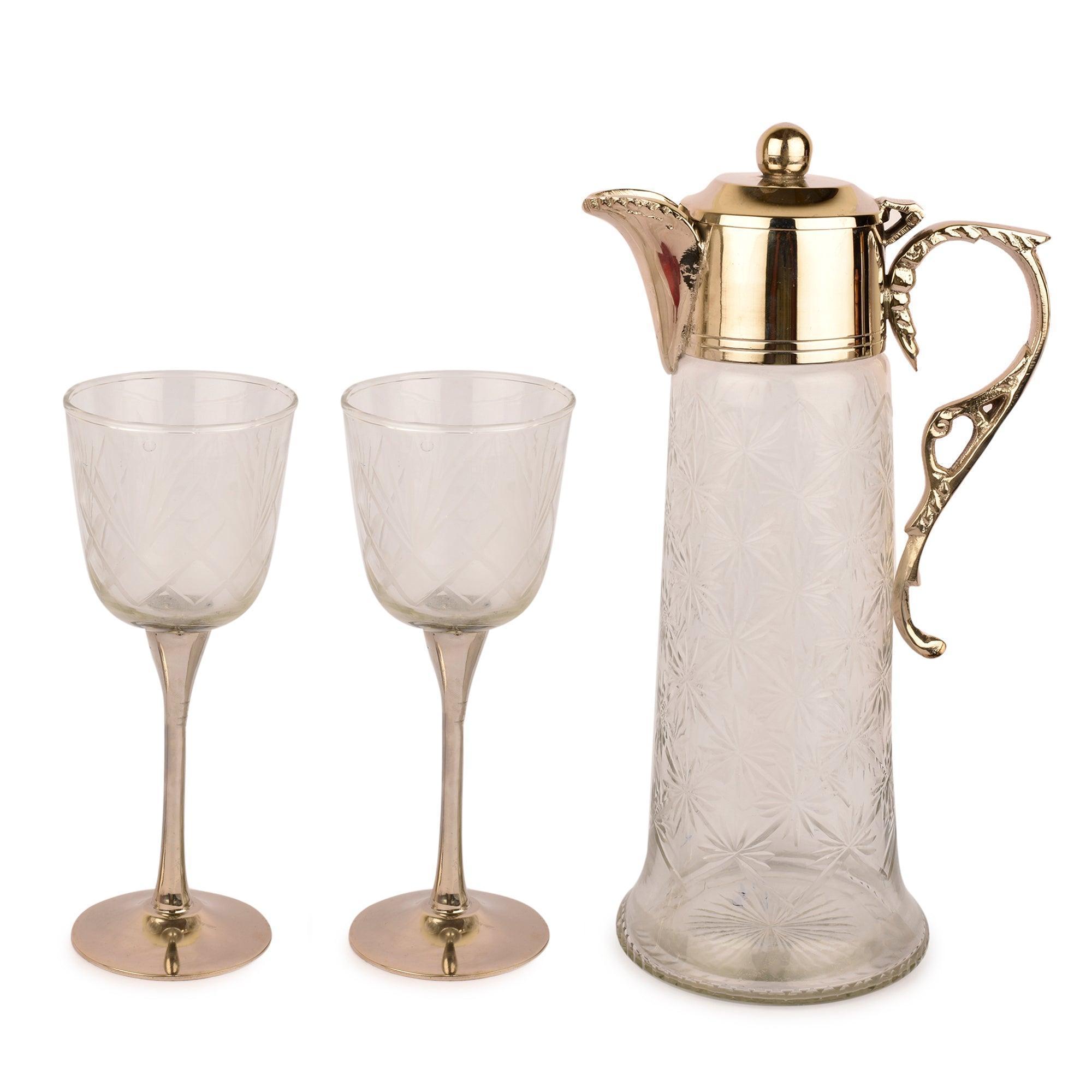 Buy Jugs - Neer Jug & Glass Set of 2 | Brass & Glass With Gold Finish For Table Decor and Gifting by Manor House on IKIRU online store