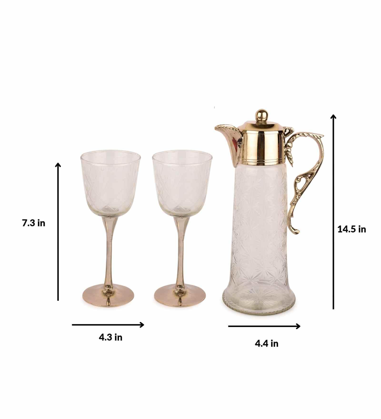 Buy Jugs - Neer Jug & Glass Set of 2 | Brass & Glass With Gold Finish For Table Decor and Gifting by Manor House on IKIRU online store