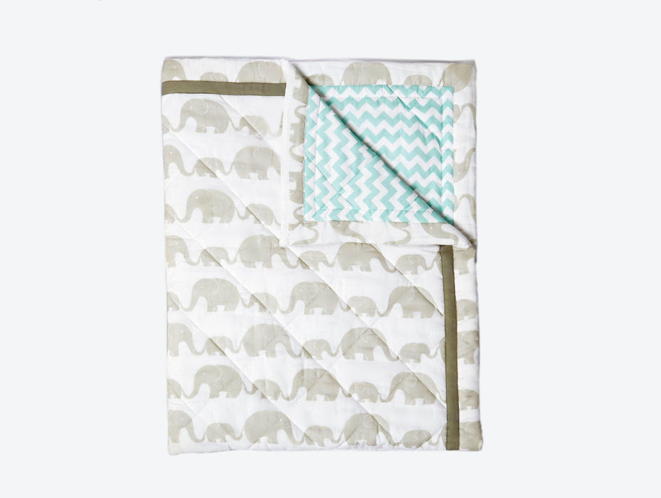 Buy Kids Blankets/ Quilts/ Dohar - Organic Cotton Quilt Elephant Parade Throw | Blanket Shawl Coverlet by Masilo on IKIRU online store