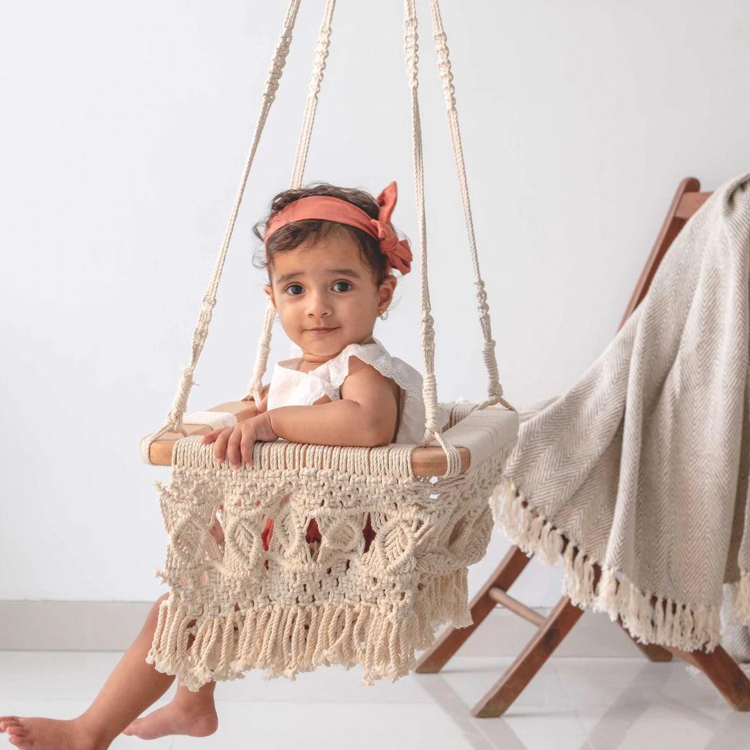 Buy Kids Swing - Macrame Baby Swing | Handmade Hanging Jhula for Baby by Cozy Planks on IKIRU online store