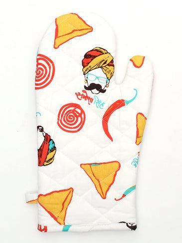 Buy Kitchen Apron - Multicolour Printed Cotton Apron Set With Oven Mitten Gloves & Pot Holder Set by House this on IKIRU online store