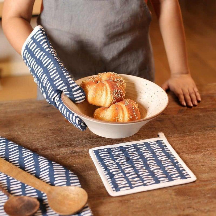 Buy Kitchen Gloves - Cotton Printed Oven Gloves In Navy Blue and White | Stylish Kitchen Collection by Home4U on IKIRU online store