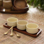 Buy Kitchen Utilities - Dwaki Ceramic Multipurpose Pickle Storage Set With Brass Spoon & Wood Tray For Dining Table & Kitchen by Courtyard on IKIRU online store