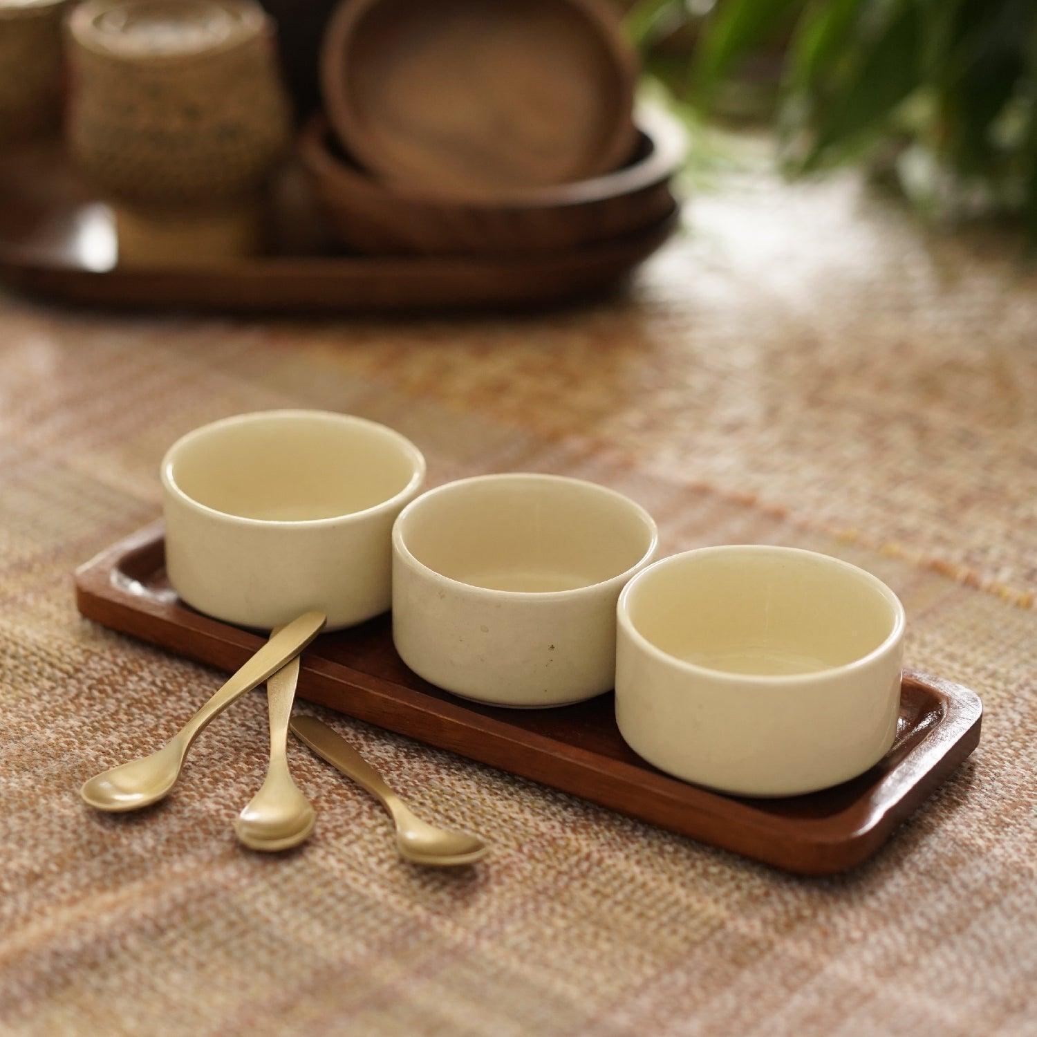 Buy Kitchen Utilities - Dwaki Ceramic Multipurpose Pickle Storage Set With Brass Spoon & Wood Tray For Dining Table & Kitchen by Courtyard on IKIRU online store