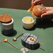 Buy Kitchen Utilities - White Marble & Brass Butter Dish With Knife For Kitchen & Dining by Muun Home on IKIRU online store