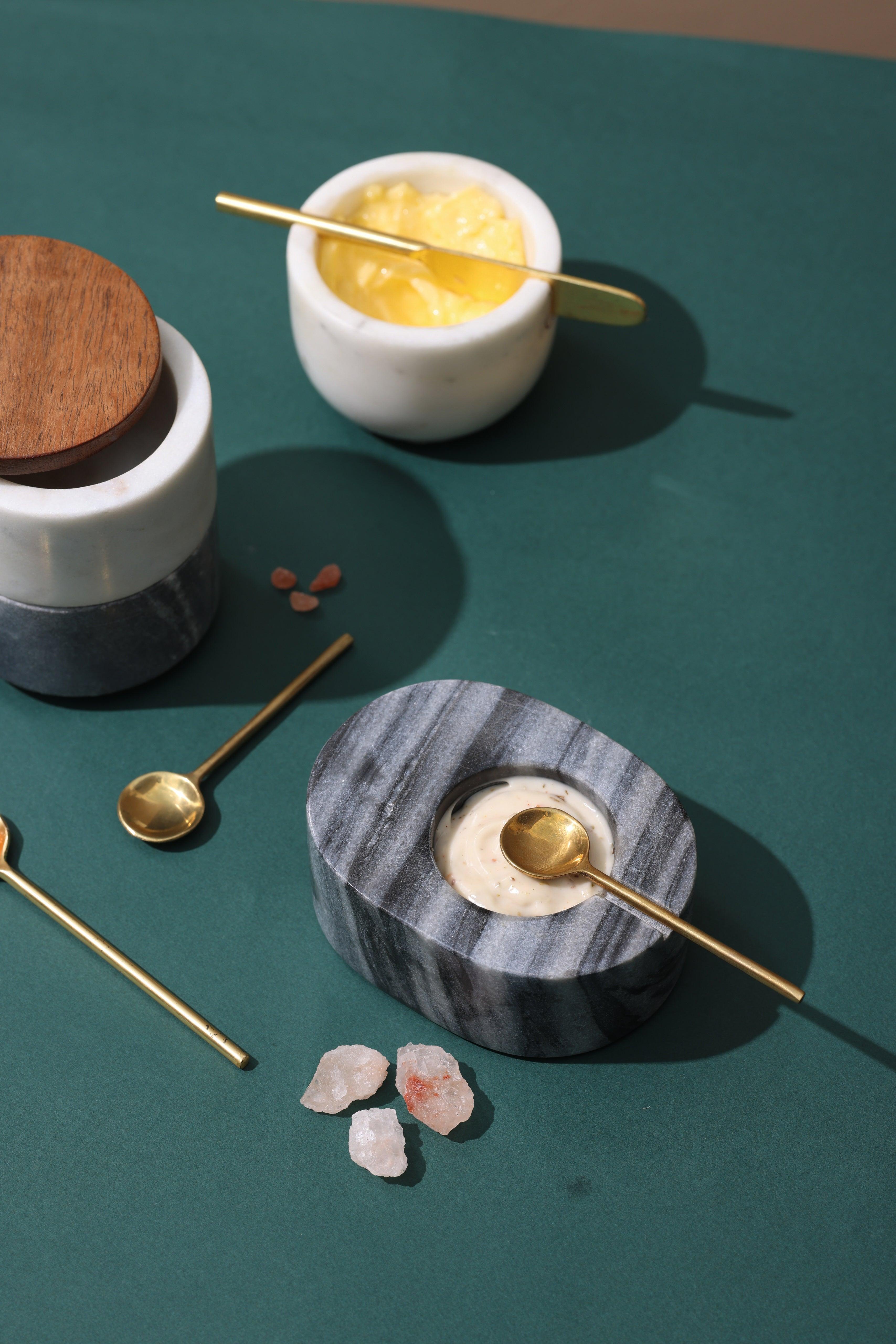 Buy Kitchen Utilities - White Marble & Brass Butter Dish With Knife For Kitchen & Dining by Muun Home on IKIRU online store