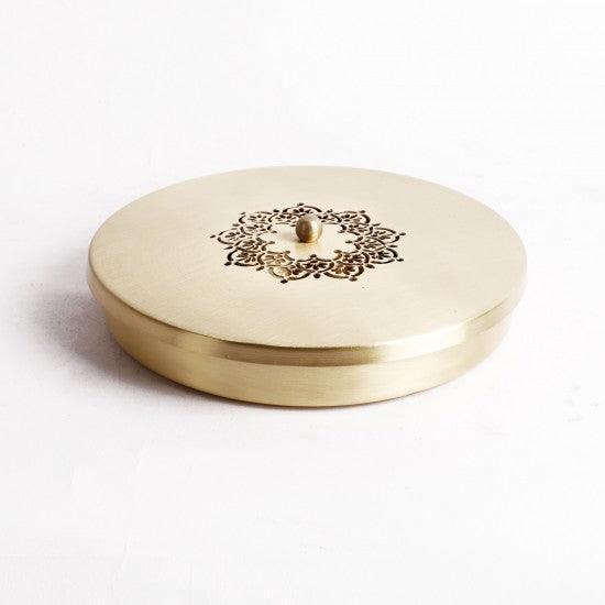 Buy Masala Box - Mandala Brass Spice Box With Lid | Golden Masala Daani For Kitchen by Courtyard on IKIRU online store