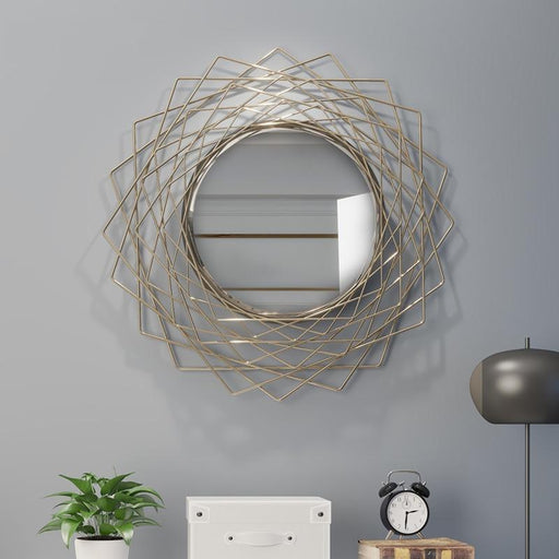 Buy Mirrors - Geometric Metal Decorative Wall Mirror For Home Decor And Living Room Interior, Golden Color by Handicrafts Town on IKIRU online store