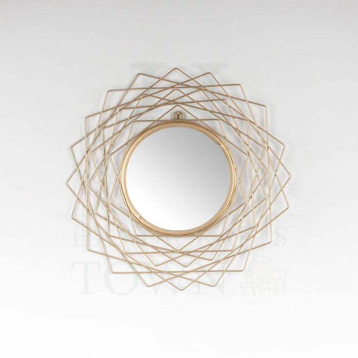 Buy Geometric Metal Decorative Wall Mirror For Home Decor And Living Room  Interior Golden Color Online - Ikiru