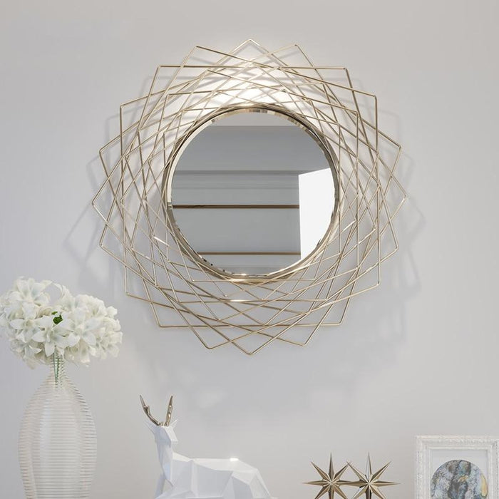 Buy Mirrors - Geometric Metal Decorative Wall Mirror For Home Decor And Living Room Interior Golden Color by Handicrafts Town on IKIRU online store