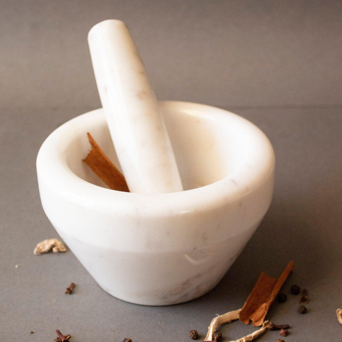 Buy Mortar & Pestle - Masala Pot Mortar and Pestle | White Marble Herbs Grinder by Byora Homes on IKIRU online store