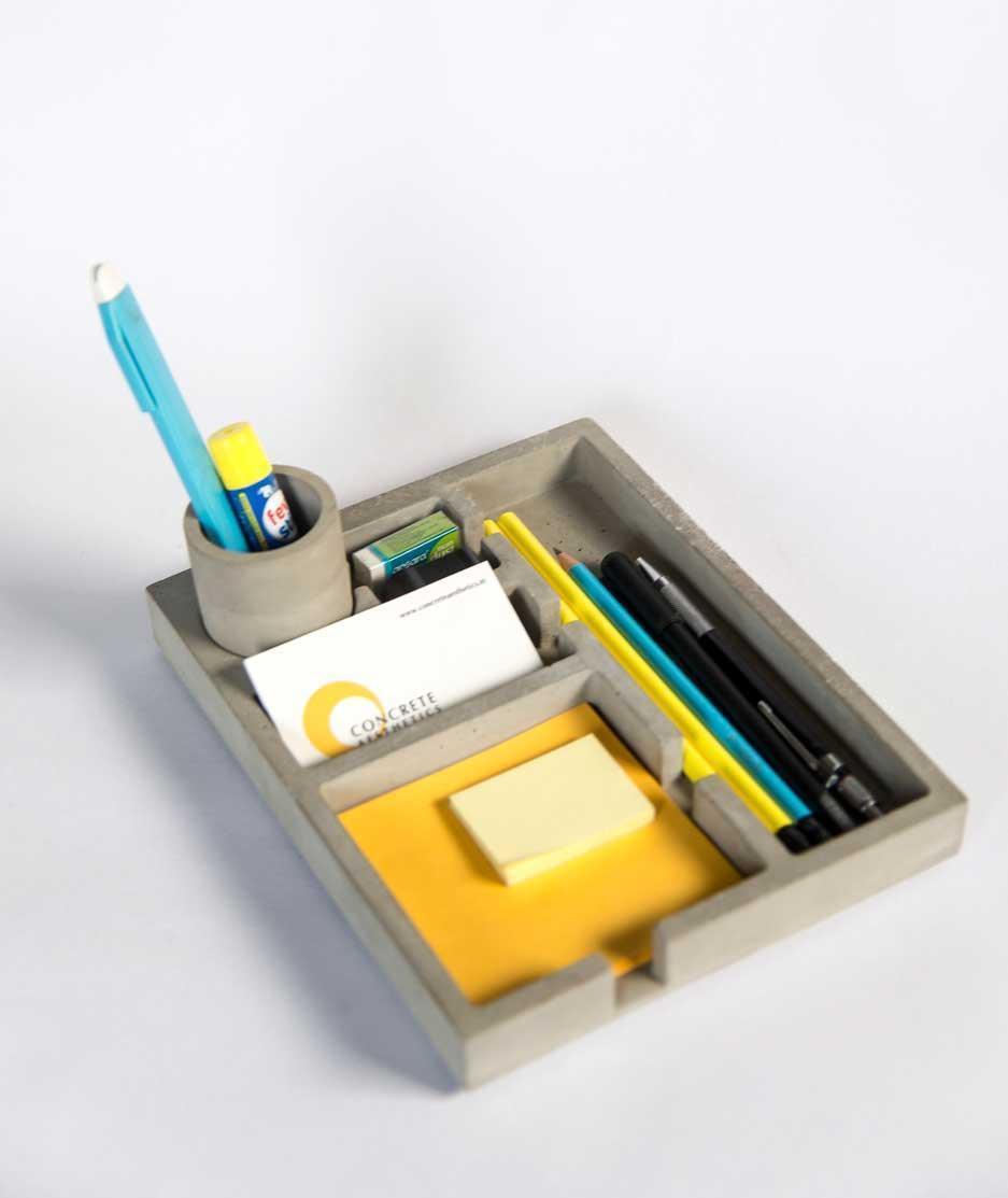 Shop Concrete Stationary Desk Organiser with Pen Stand and Card Holder