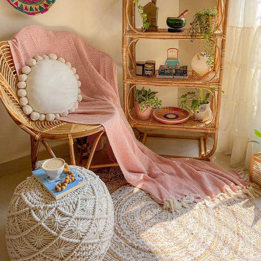 Buy Ottoman - Bohemian Pouf Rug Throw Combo Set of 4 For Living Room And Bedroom by Sashaa World on IKIRU online store