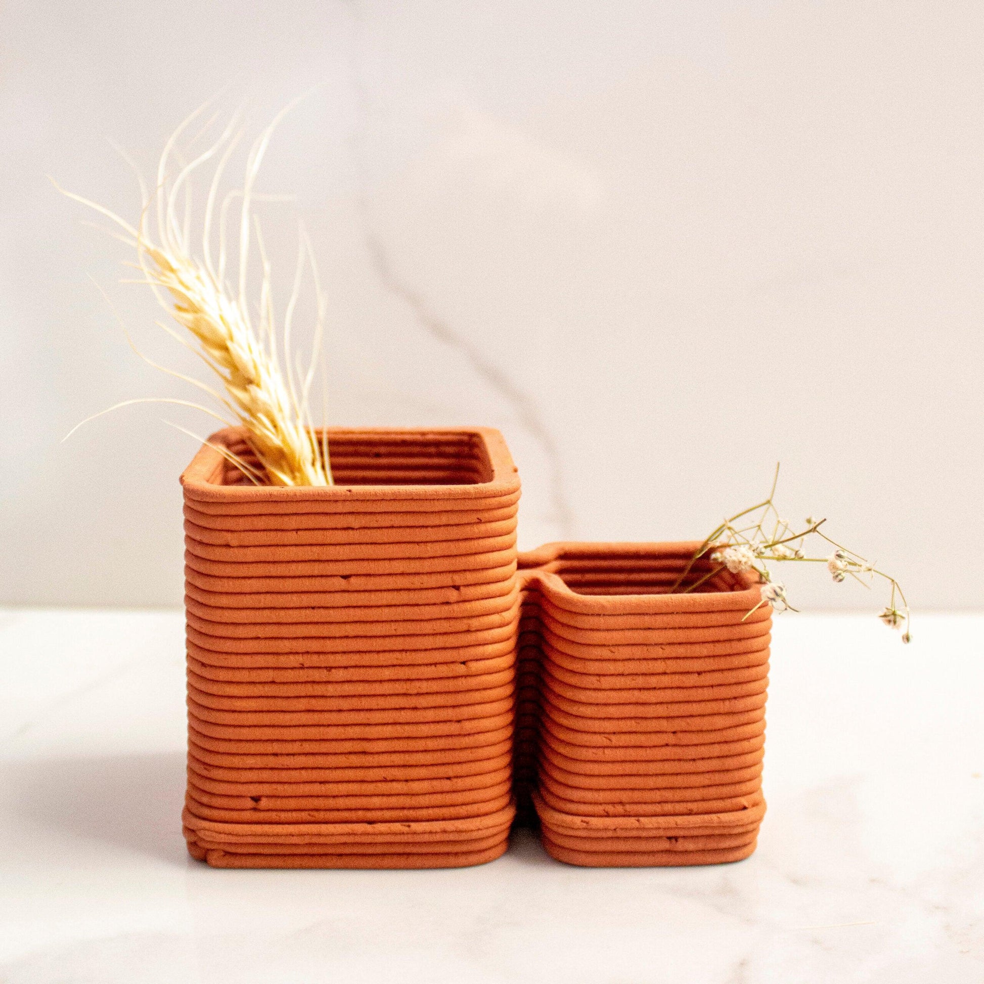 Buy Pen Stand & Organiser - The Cubicles Terracotta Double Stationary Stand | Decorative Pen Holder For Gifting & Desk by Byora Homes on IKIRU online store