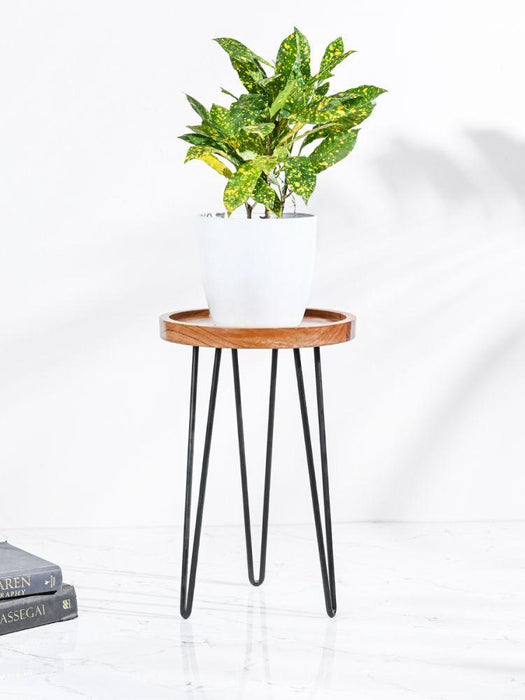 Buy Plant stand - Wooden Plant Stand With Metal Base Round Top For Indoor Planters by Casa decor on IKIRU online store