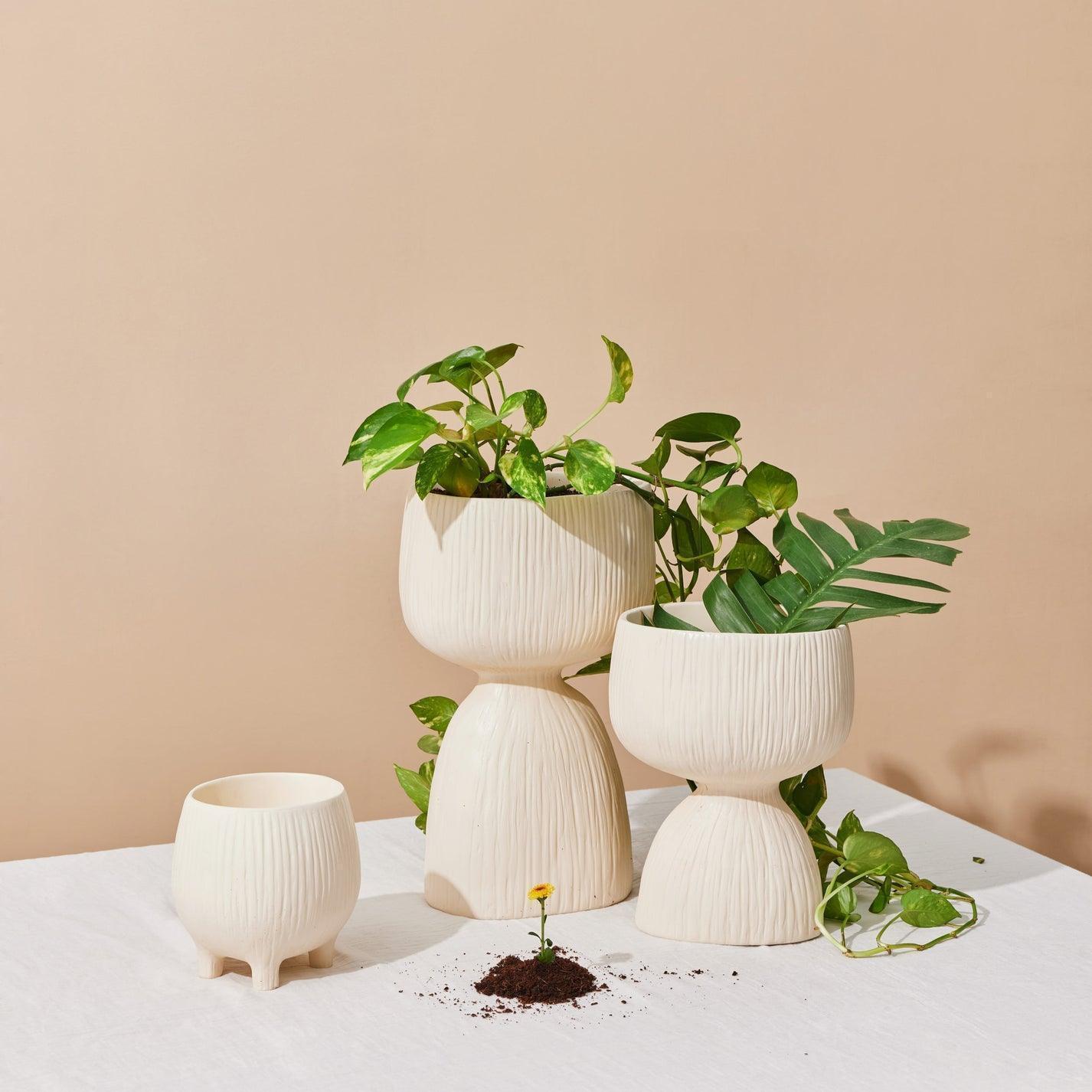 Fiberglass Planter For Indoor & Outdoor Decor | White Flower Pot For Home Decor and Gift