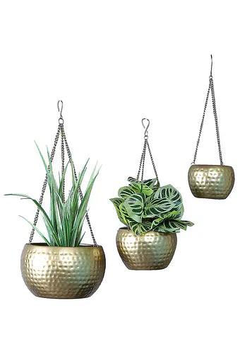 Buy Planter - Hanging Gold Hammered Apple Planter - Set of 3 by Amaya Decors on IKIRU online store