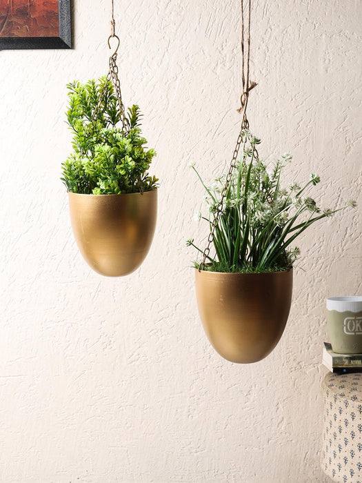 Buy Planter - Metallic Capsule Shape Hanging Planters For Indoors & Outdoors - Set Of 2 by Amaya Decors on IKIRU online store