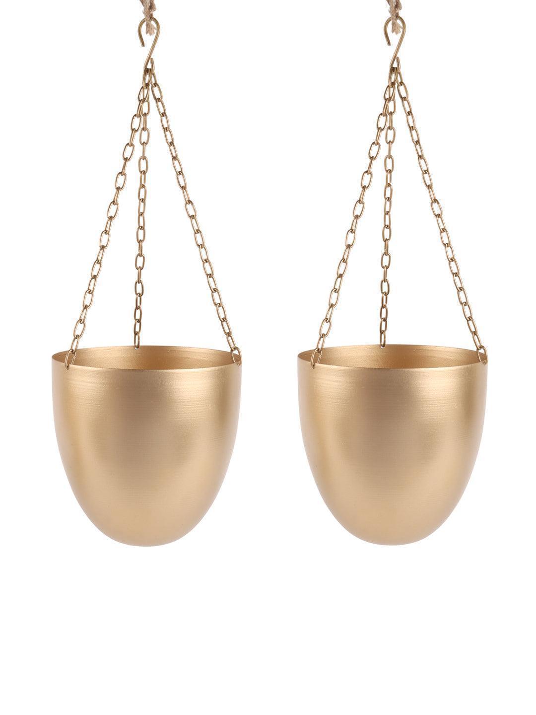 Buy Planter - Metallic Capsule Shape Hanging Planters For Indoors & Outdoors - Set Of 2 by Amaya Decors on IKIRU online store