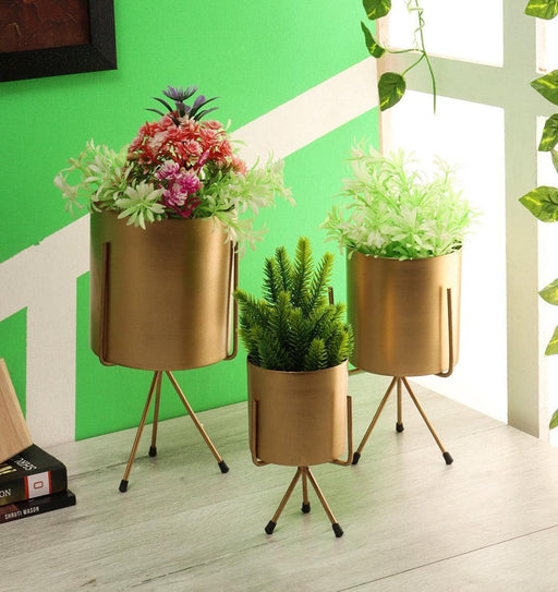 Buy Planter - Metallic Votive Shape Planter With Stand Set Of 3 For Indoor & Outdoor Decor by Amaya Decors on IKIRU online store