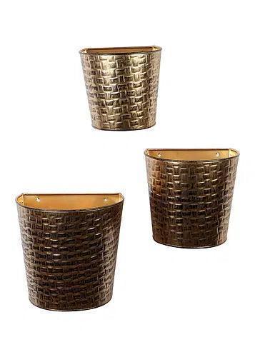 Buy Planter - Modern Gold & Black Hammered Wall Mount Planter For Elevation & Indoor by Amaya Decors on IKIRU online store