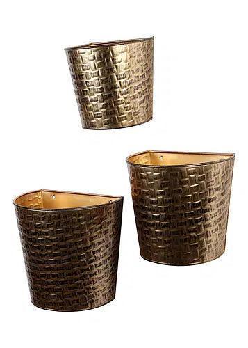 Buy Planter - Modern Gold & Black Hammered Wall Mount Planter For Elevation & Indoor by Amaya Decors on IKIRU online store