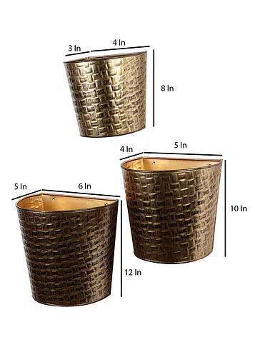 Buy Planter - Modern Gold & Black Hammered Wall Mount Planter For Elevation & Indoor by Amaya Decors on IKIRU online store