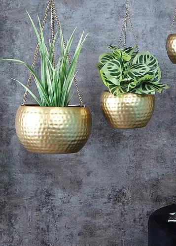 Buy Planter - Modern Hanging Gold Apple Planters For Indoor & Outdoor Decor - Set Of 3 by Amaya Decors on IKIRU online store
