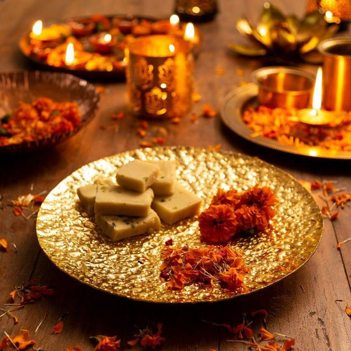 Buy Plates - Golden Round Decorative Thali For Pooja And Sweets | Gifting Thali by Home4U on IKIRU online store
