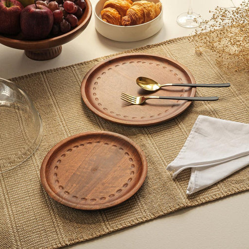 Buy Plates - Set of 2 Round Wooden Dinner Plates, Brown Color by Houmn on IKIRU online store