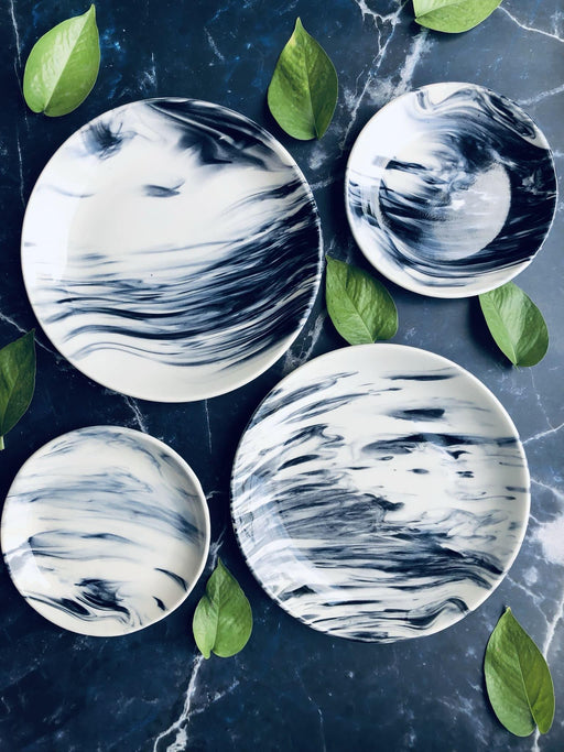 Buy Plates - Stylish Round Marbleware Plates | Ceramic Snack Platter Set Of 4 For Dining & Home by Earthware on IKIRU online store