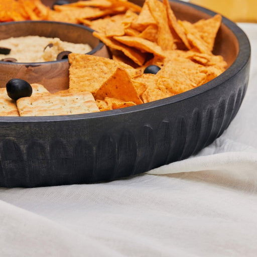 Buy Platter - Acacia Wood Dual Tone Wooden Chip and Dip Salsa Bowl | Serving Plate For Serveware by Muun Home on IKIRU online store