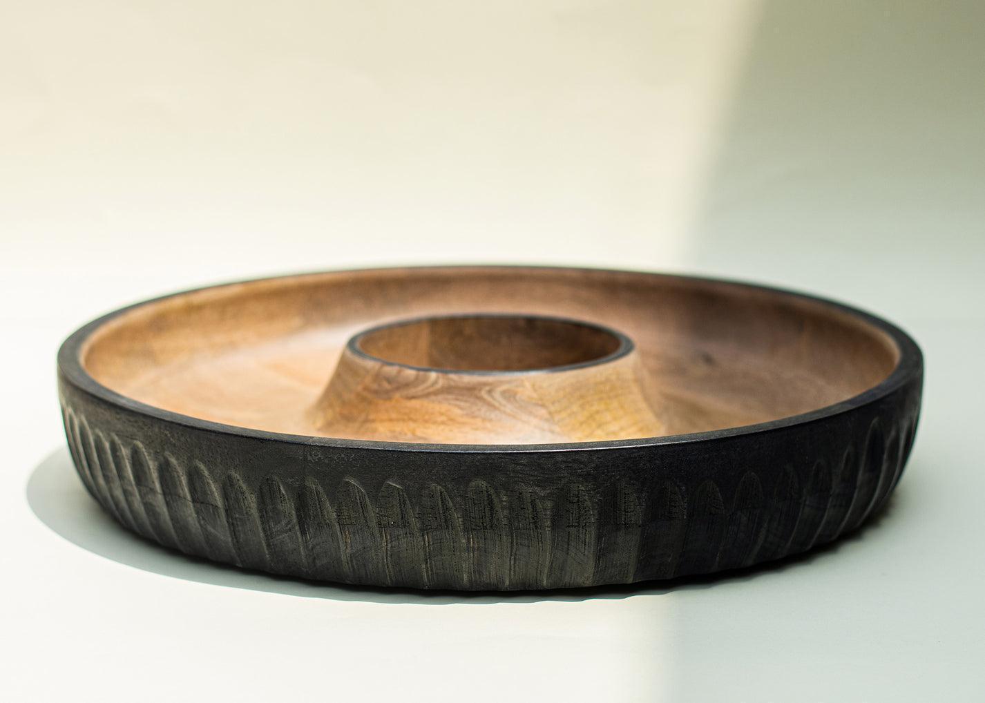 Buy Platter - Acacia Wood Dual Tone Wooden Chip and Dip Salsa Bowl | Serving Plate For Serveware by Muun Home on IKIRU online store