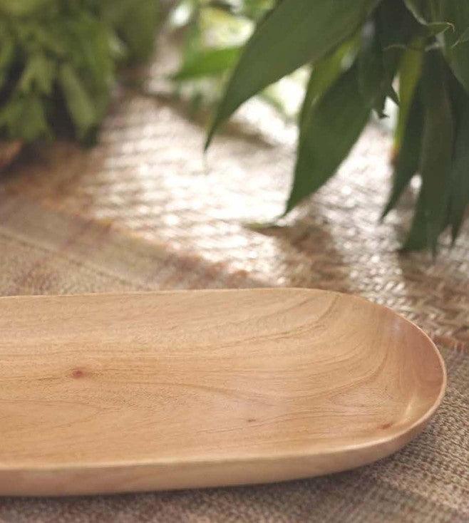 Buy Platter - Agaja Acacia Wood Salad & Snacks Platter | Minimal Serving Plate For Home & Restaurant by Courtyard on IKIRU online store