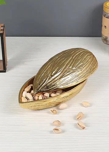 Buy Platter - Aluminium Pistachio Serving Platter | Decorative Golden Dry Fruit Tray For Home by Amaya Decors on IKIRU online store