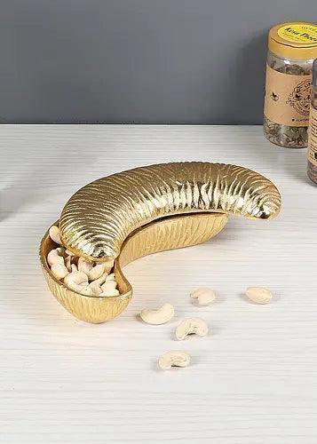 Buy Platter - Aluminum Cashew Platter | Golden Dry Fruit Serveware For Home & Kitchenware by Amaya Decors on IKIRU online store