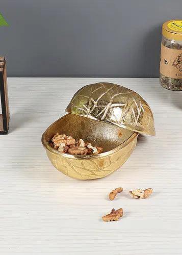 Buy Platter - Aluminum Walnut Platter | Golden Dry Fruit Box For Home & Kitchenware by Amaya Decors on IKIRU online store
