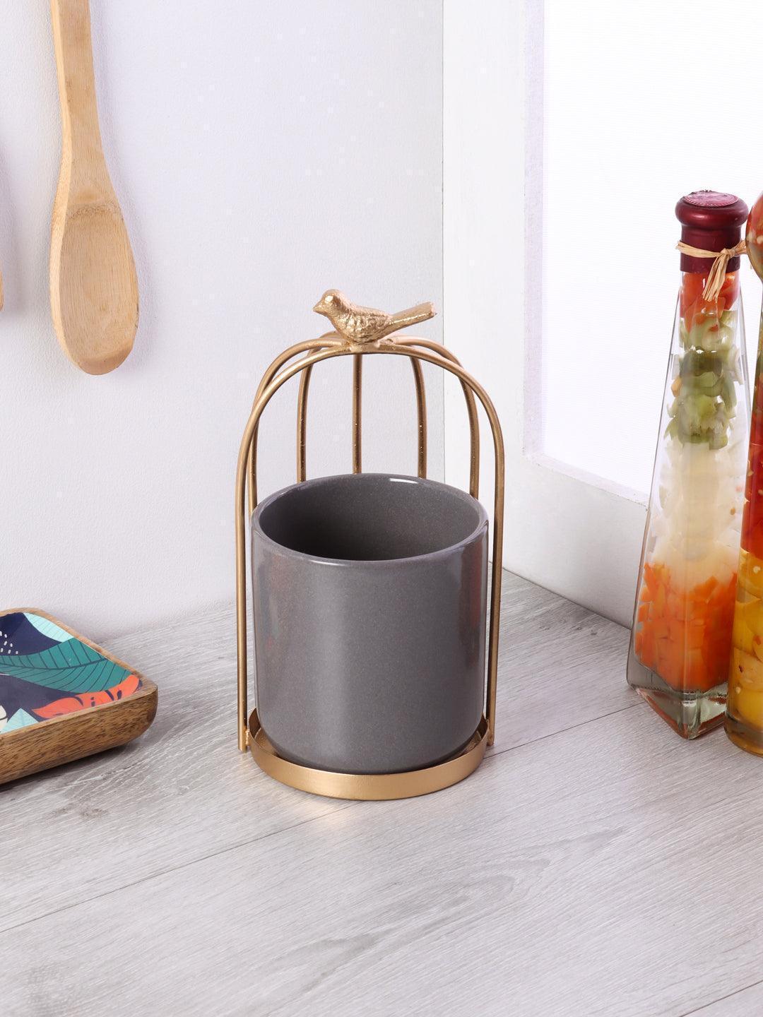 Buy Platter - Bird Cage Grey Ceramic Serving Platter | Decorative Showpiece For Home by Amaya Decors on IKIRU online store