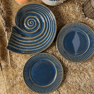 Buy Platter - Blue Gold Platter with two Snack Plates by Earthware on IKIRU online store
