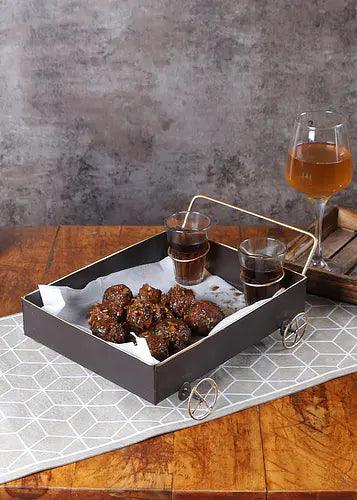 Buy Platter - Classy Snacks Platter With Golden Wheels & Tea Glass | Thela Serving Tray by Amaya Decors on IKIRU online store