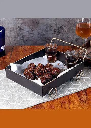 Buy Platter - Classy Snacks Platter With Golden Wheels & Tea Glass | Thela Serving Tray by Amaya Decors on IKIRU online store