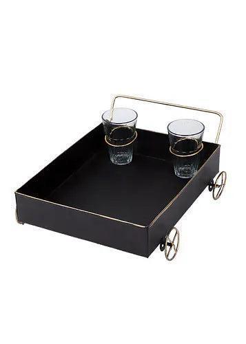 Buy Platter - Classy Snacks Platter With Golden Wheels & Tea Glass | Thela Serving Tray by Amaya Decors on IKIRU online store