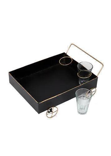 Buy Platter - Classy Snacks Platter With Golden Wheels & Tea Glass | Thela Serving Tray by Amaya Decors on IKIRU online store