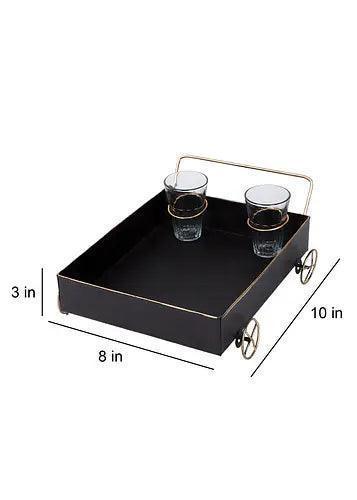 Buy Platter - Classy Snacks Platter With Golden Wheels & Tea Glass | Thela Serving Tray by Amaya Decors on IKIRU online store