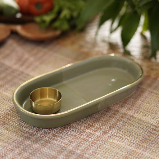 Buy Platter - Dogri Ceramic Snack Platter with Chutney Bowl For Kitchen Essential by Courtyard on IKIRU online store