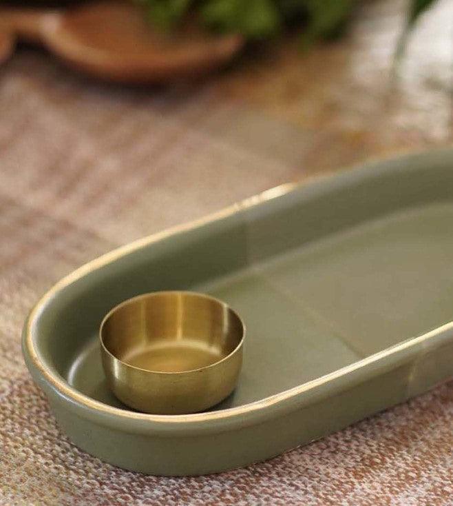 Buy Platter - Dogri Ceramic Snack Platter with Chutney Bowl For Kitchen Essential by Courtyard on IKIRU online store